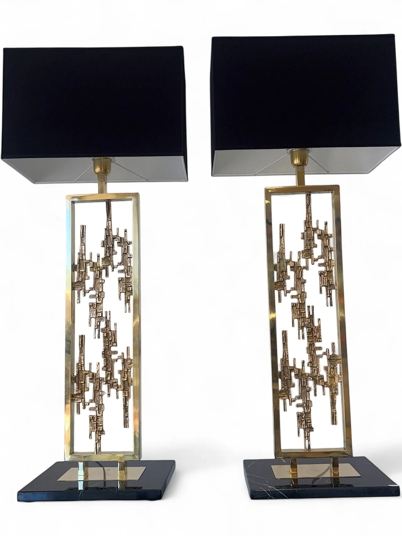 Pair of brass and marble table lamps, 1980s 12
