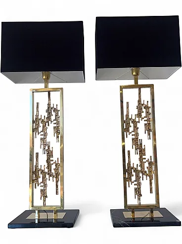 Pair of brass and marble table lamps, 1980s