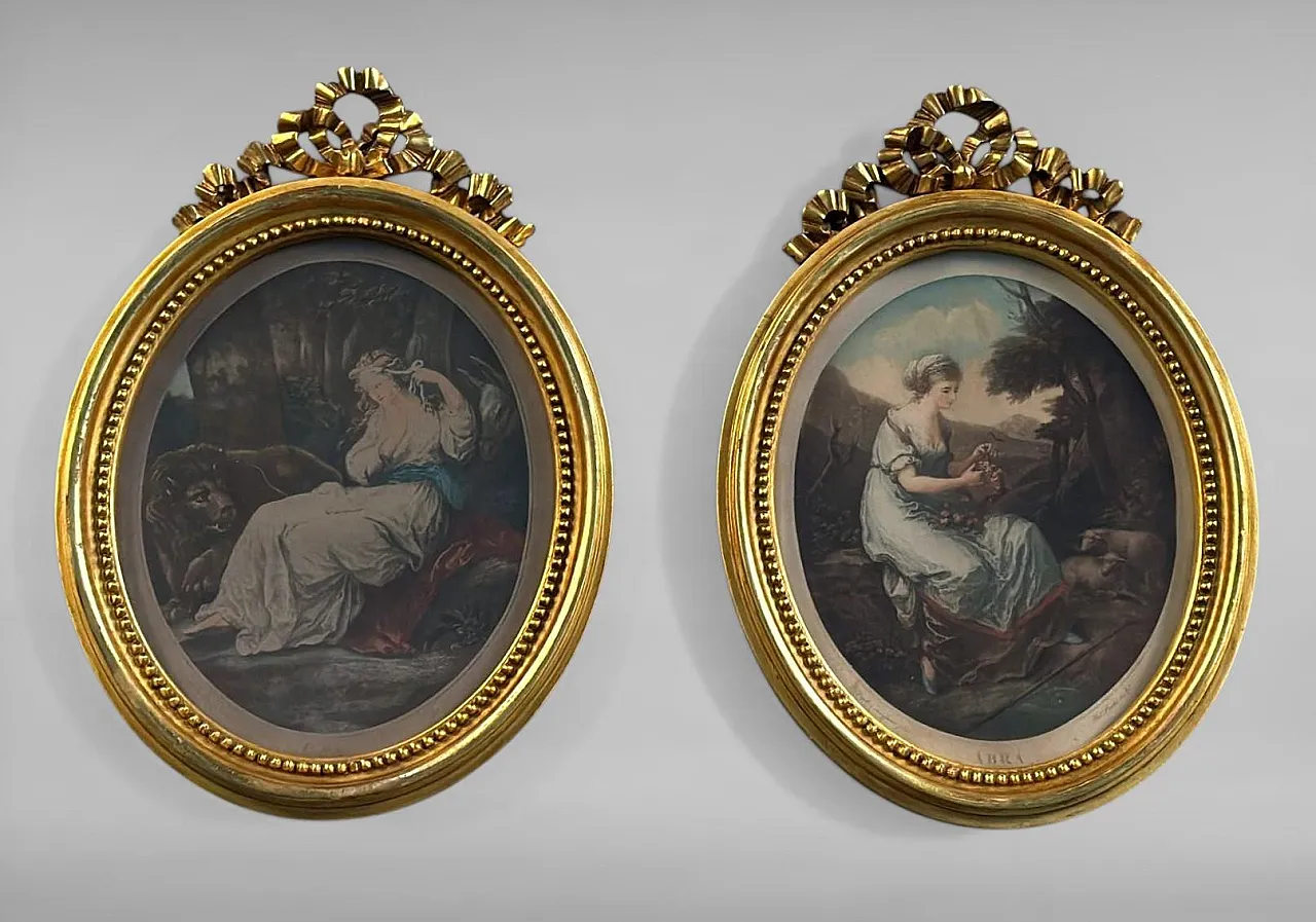 Pair of oval engravings in gilt french frames, 18th century 2
