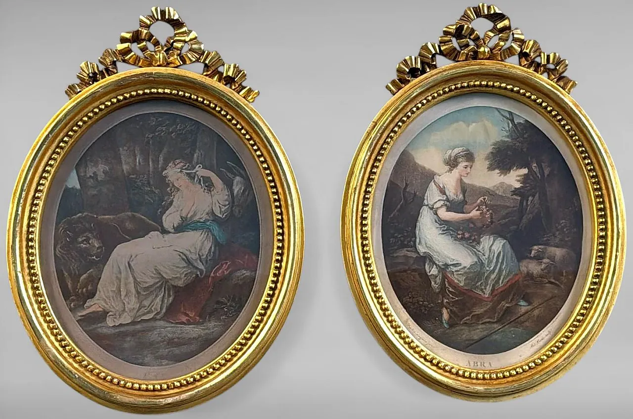 Pair of oval engravings in gilt french frames, 18th century 3