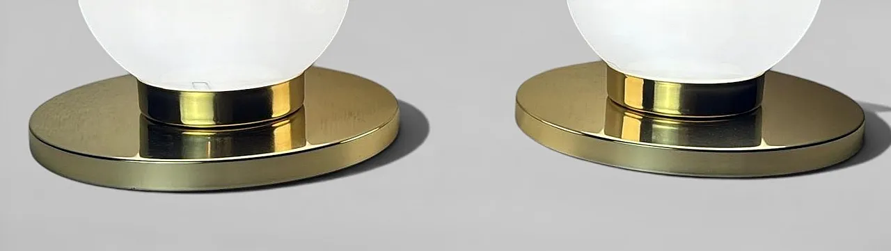 Pair of lamps with brass bases and opal glass shades, 1980s 7