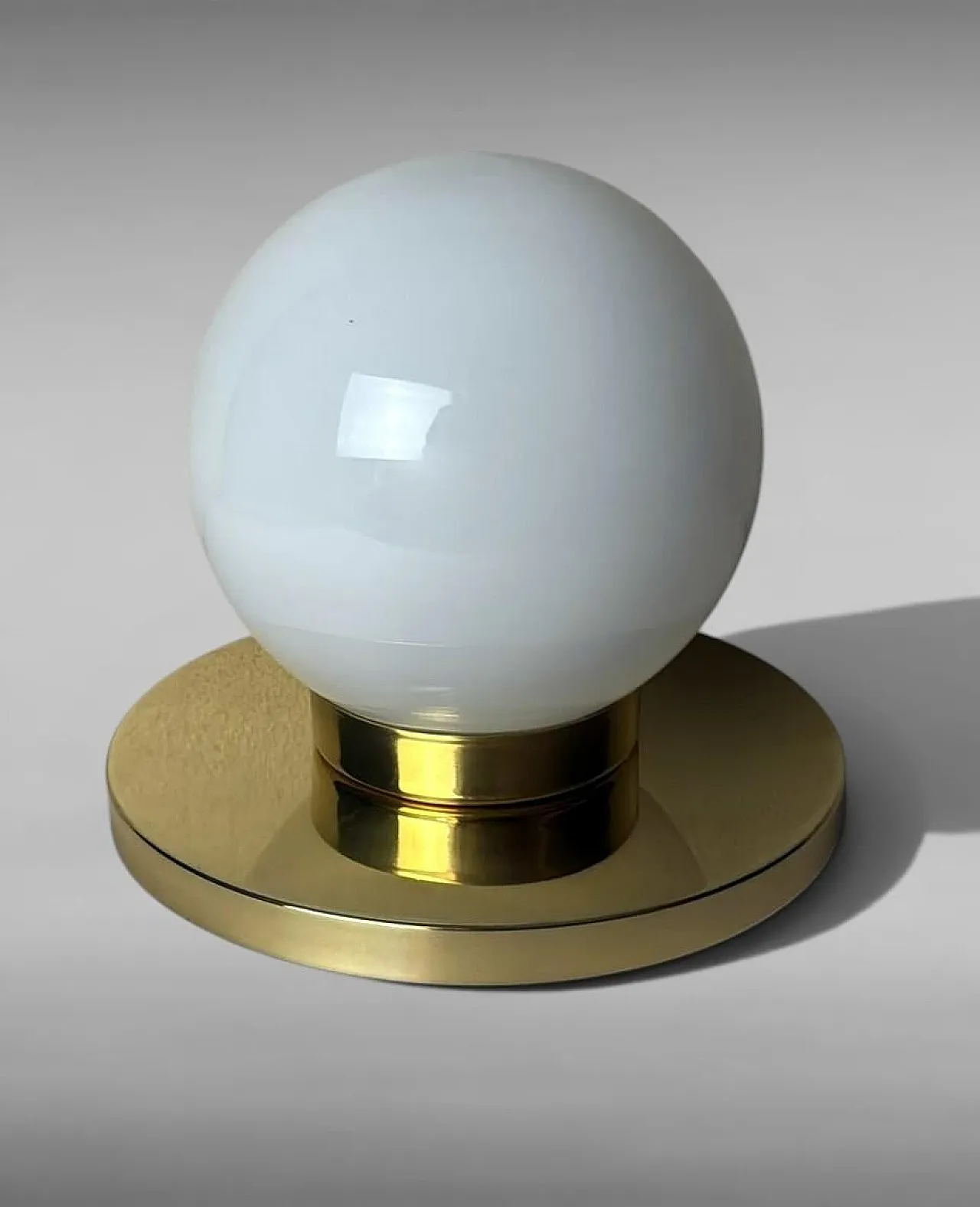 Pair of lamps with brass bases and opal glass shades, 1980s 8