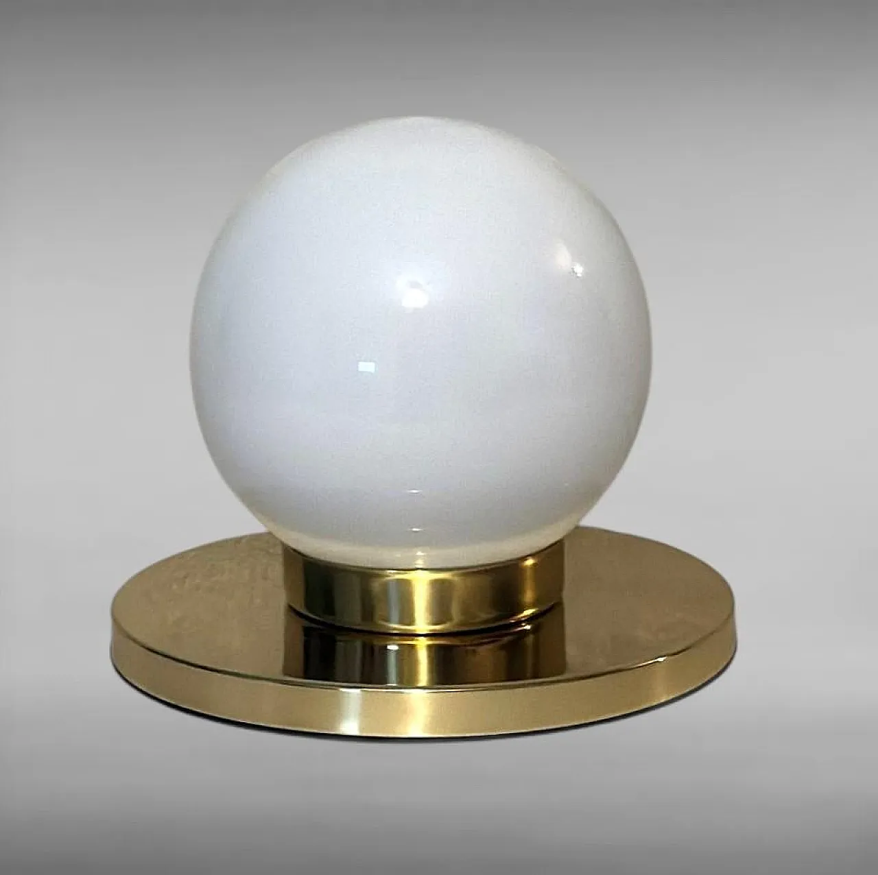 Pair of lamps with brass bases and opal glass shades, 1980s 9