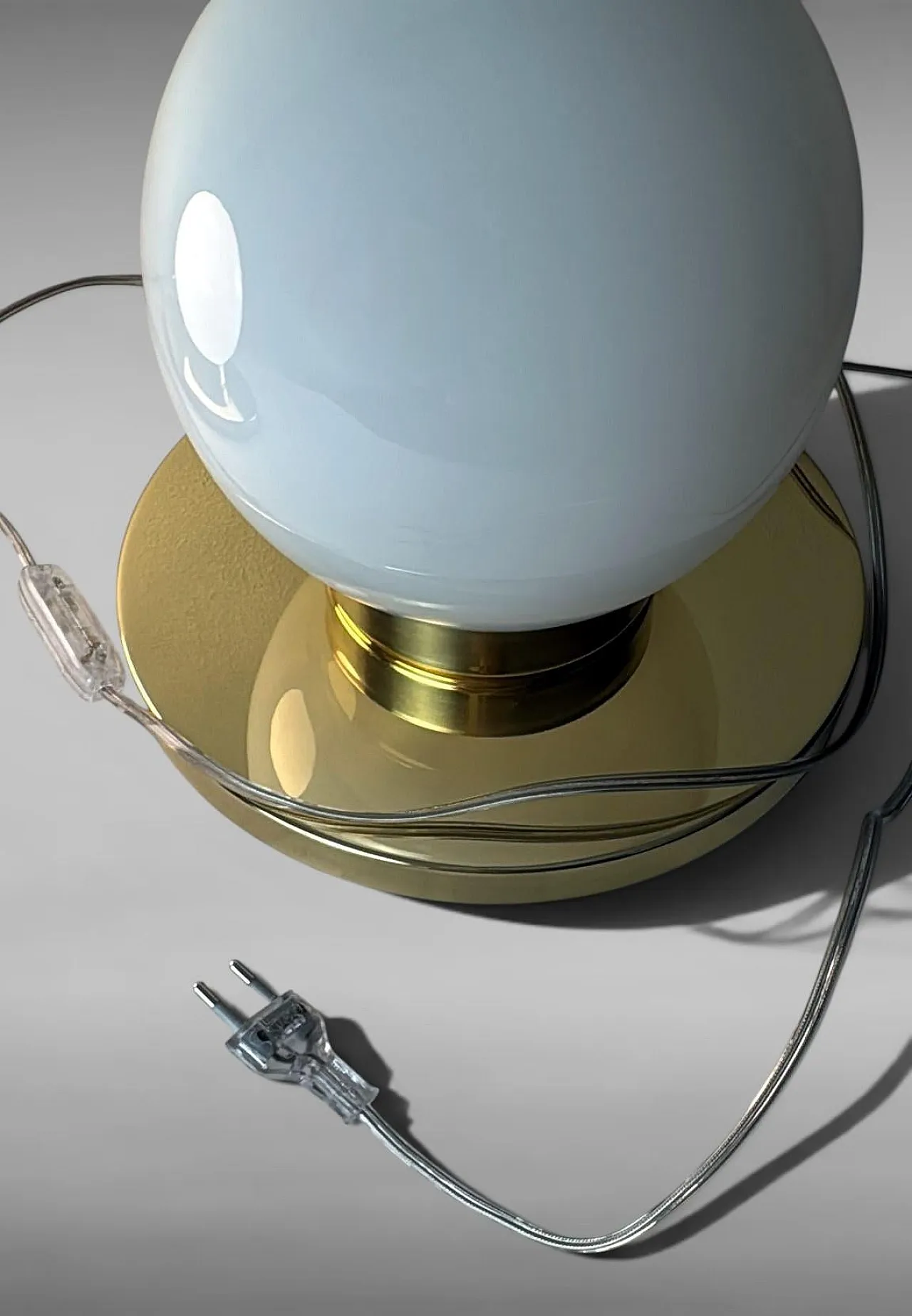 Pair of lamps with brass bases and opal glass shades, 1980s 17