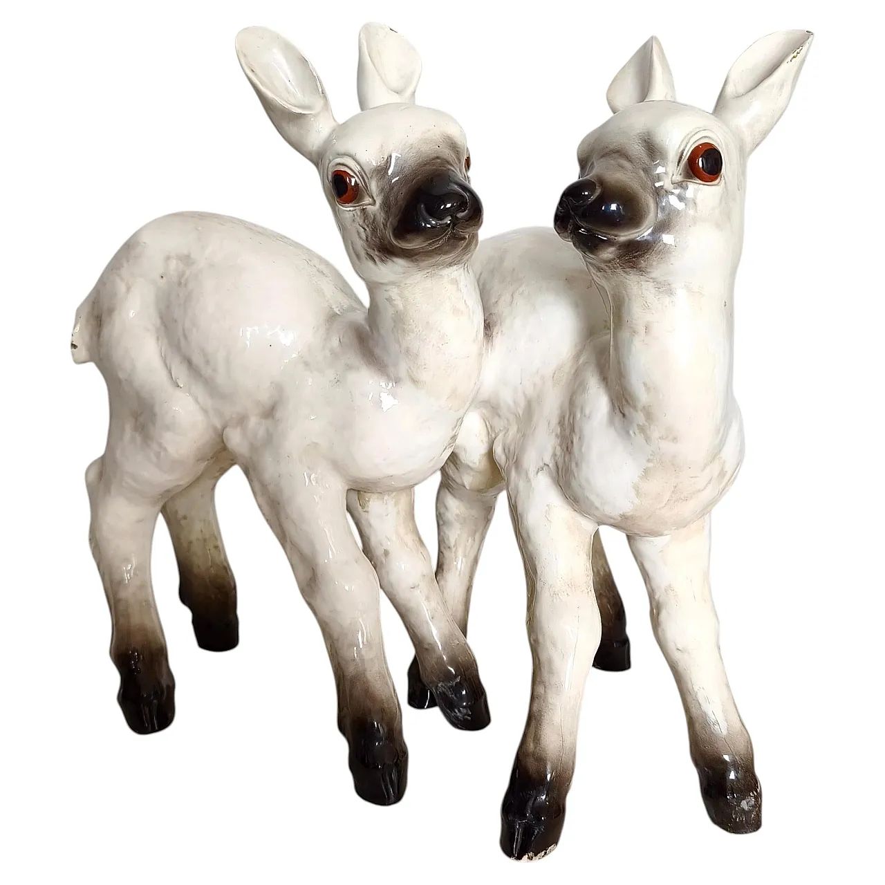 Pair of Mollica ceramic statues of two lambs, 1950s 1