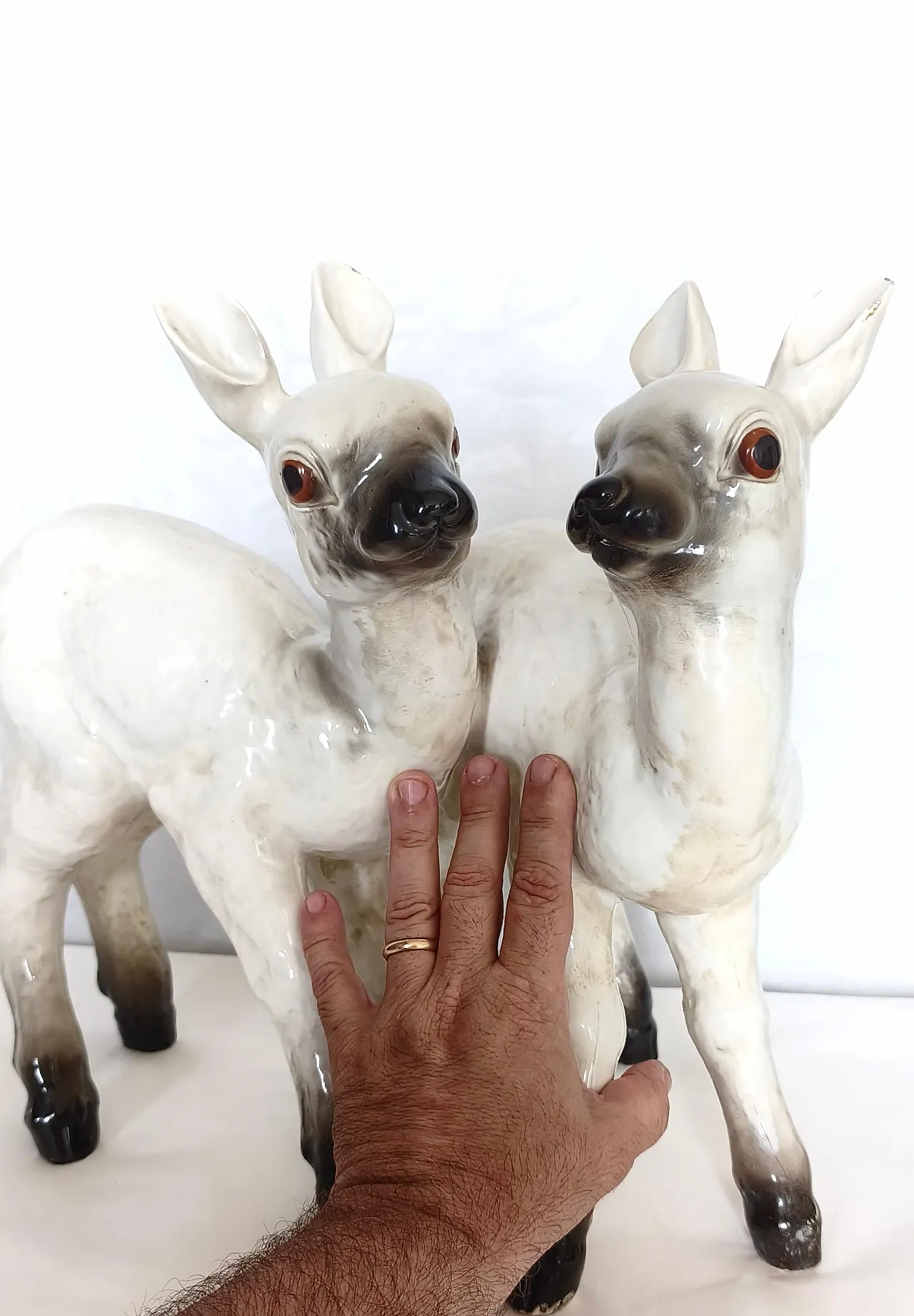Pair of Mollica ceramic statues of two lambs, 1950s 2