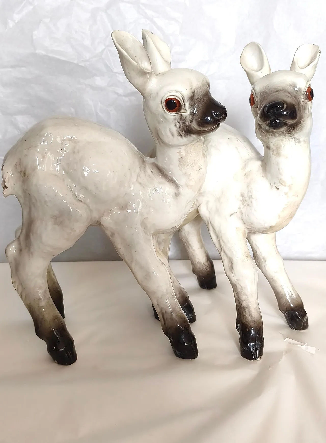 Pair of Mollica ceramic statues of two lambs, 1950s 3