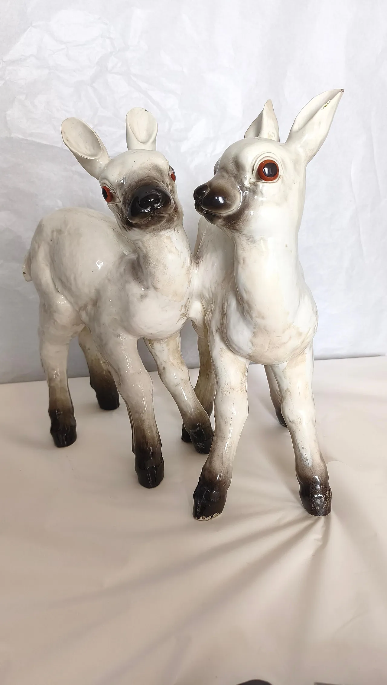 Pair of Mollica ceramic statues of two lambs, 1950s 4