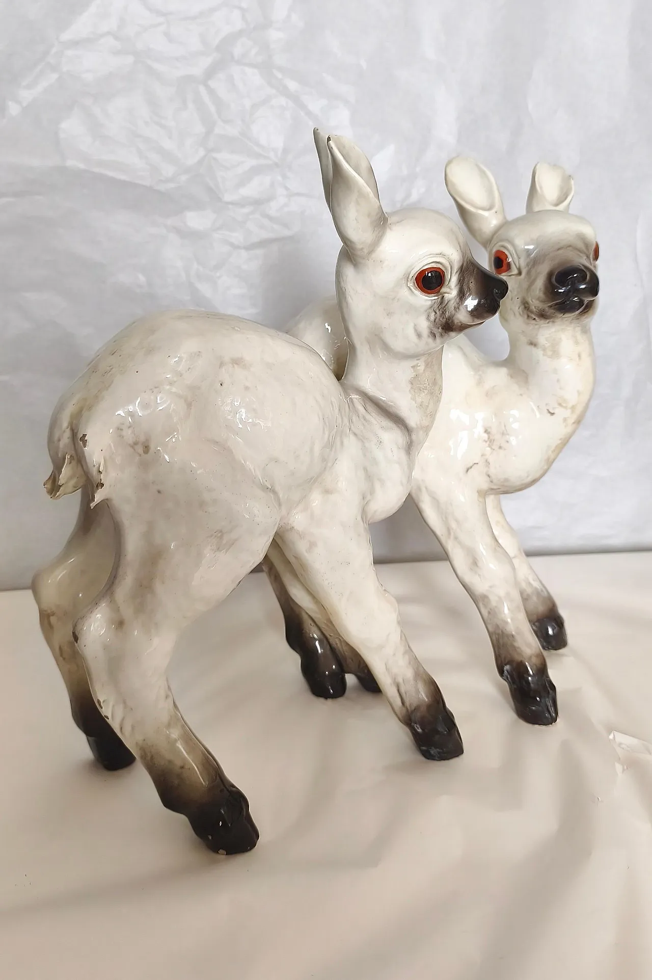 Pair of Mollica ceramic statues of two lambs, 1950s 5
