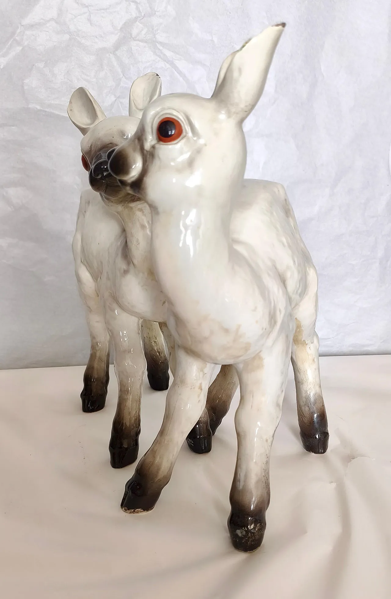 Pair of Mollica ceramic statues of two lambs, 1950s 6