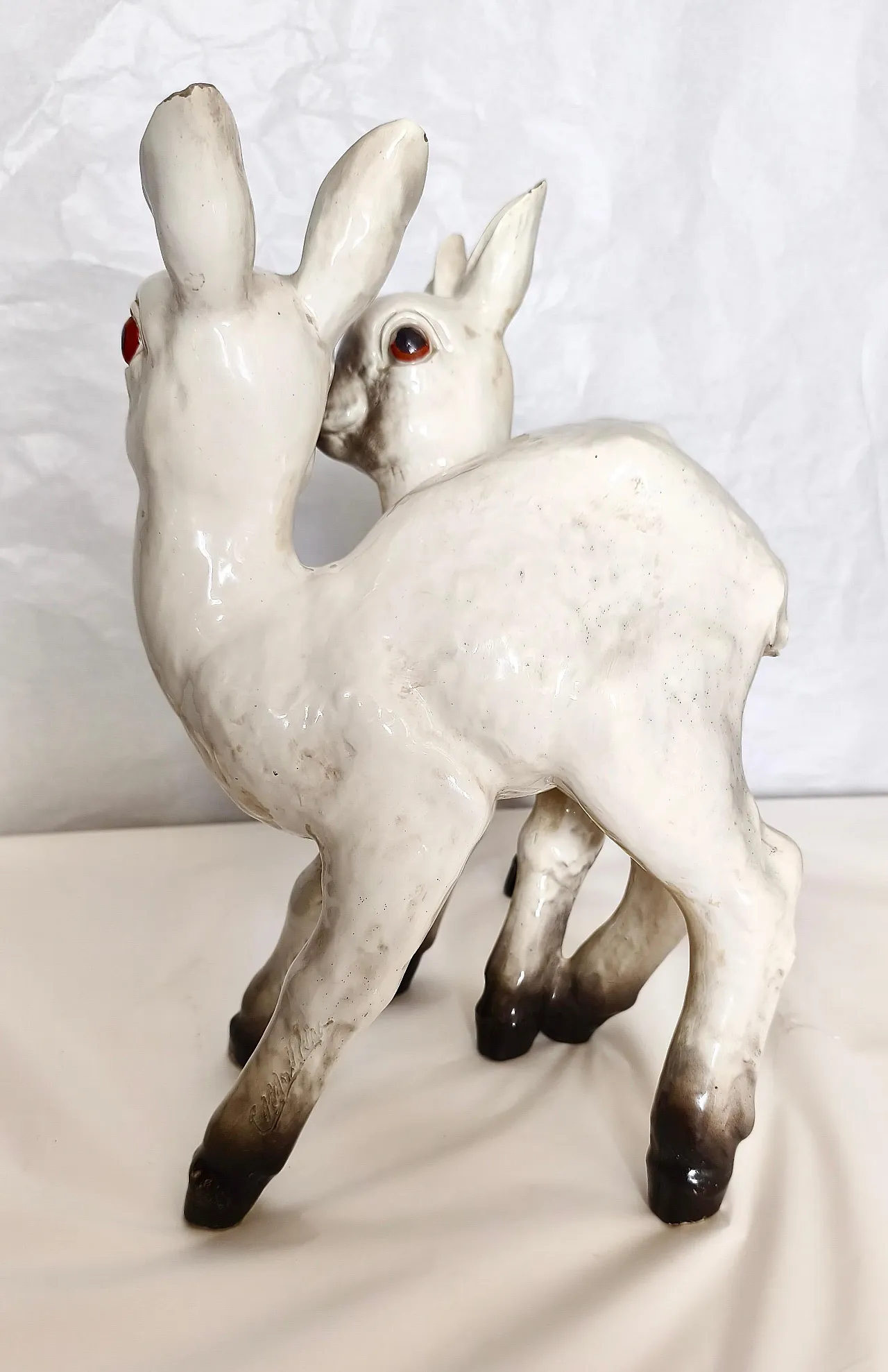 Pair of Mollica ceramic statues of two lambs, 1950s 7