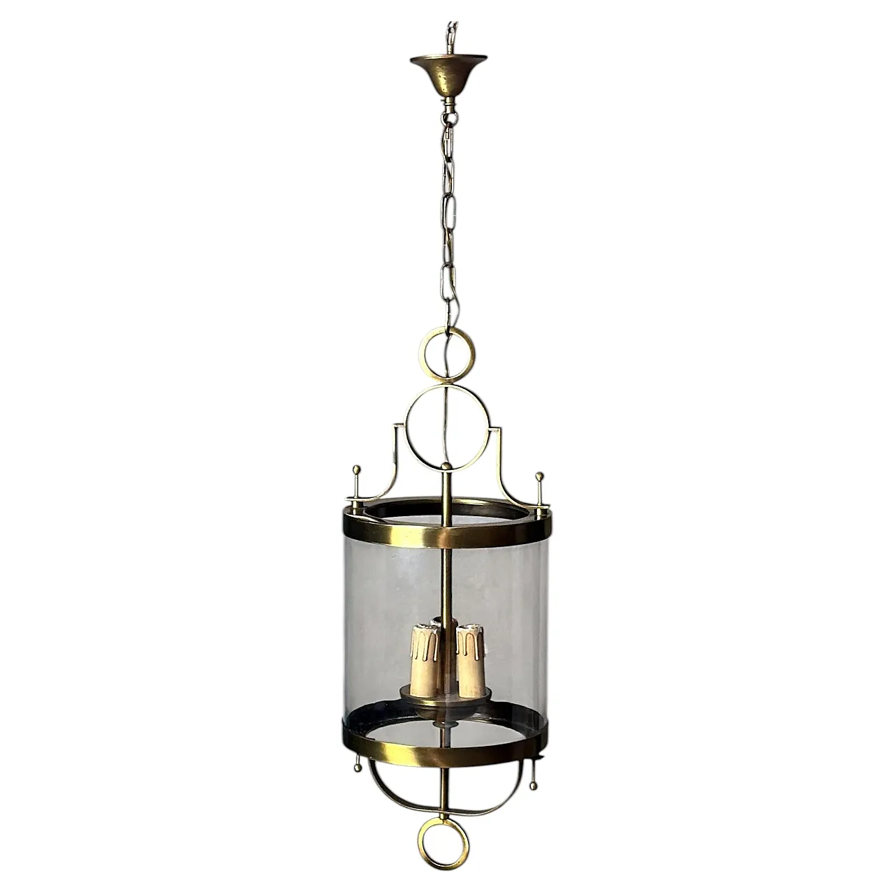 Neoclassical brass and blown glass lantern, 20th century 1