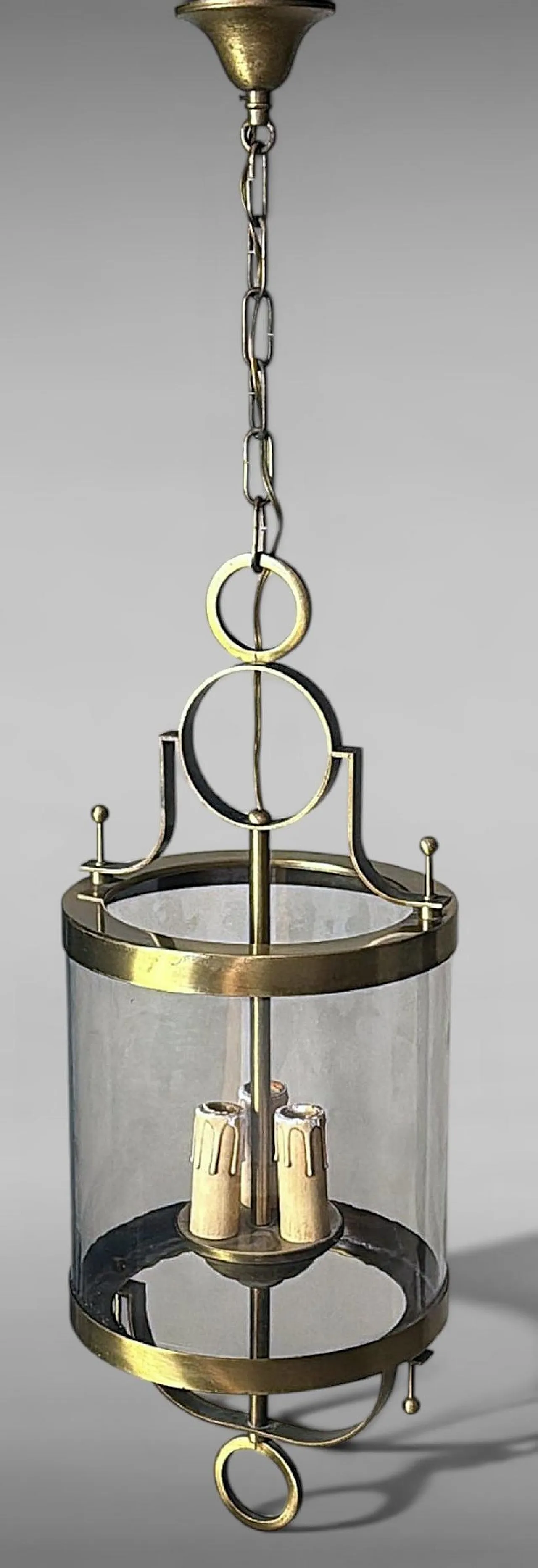 Neoclassical brass and blown glass lantern, 20th century 2