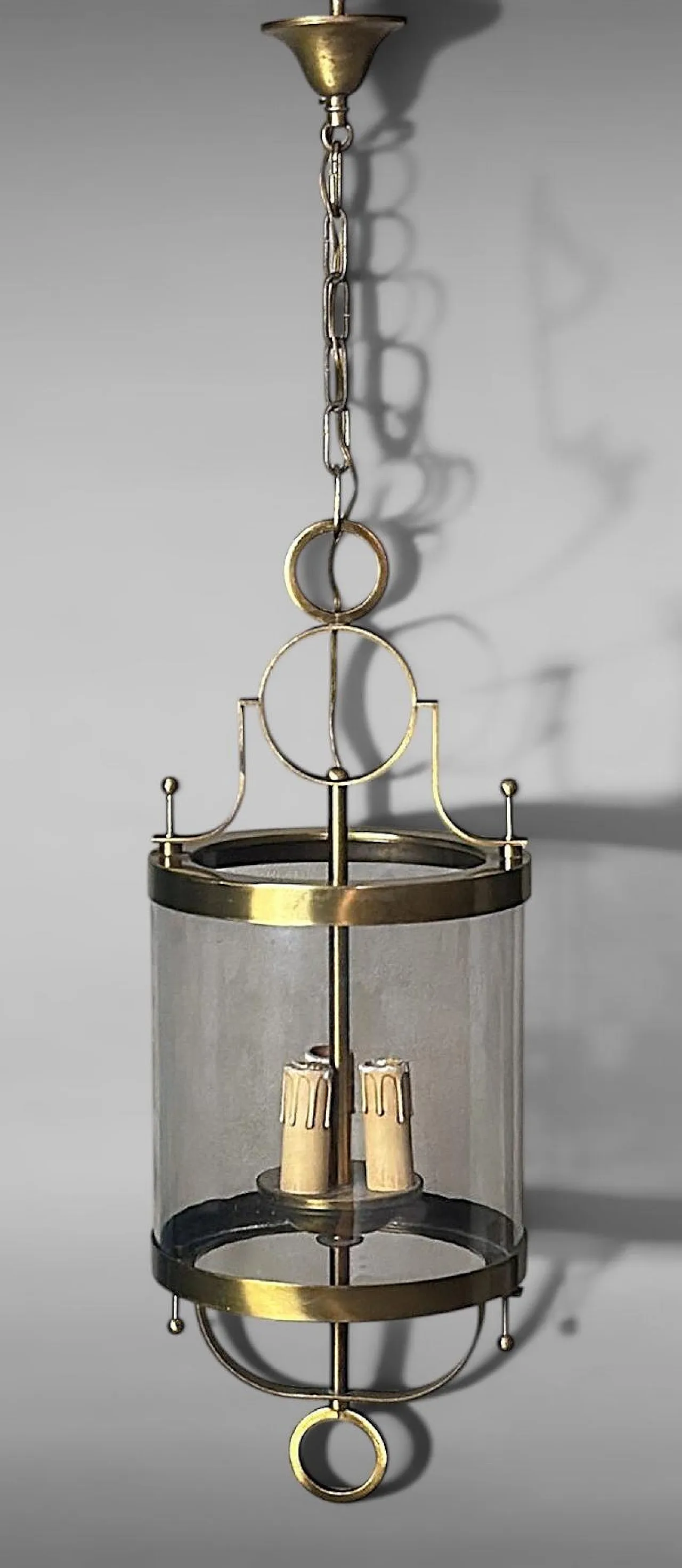 Neoclassical brass and blown glass lantern, 20th century 4