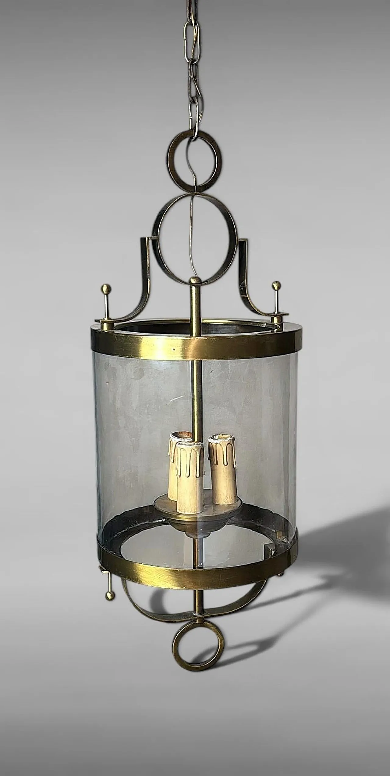 Neoclassical brass and blown glass lantern, 20th century 5