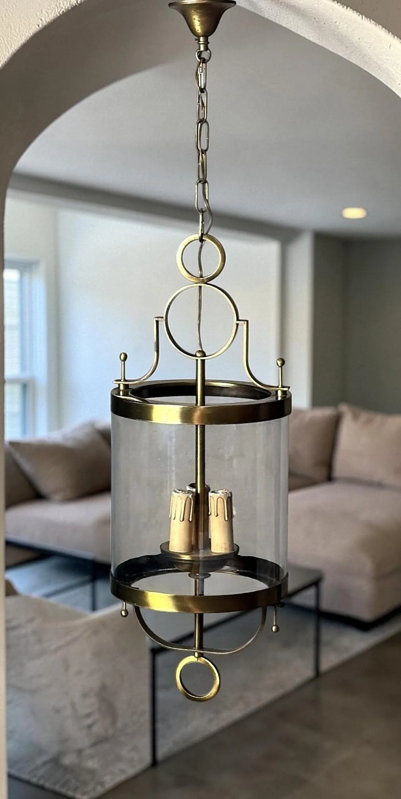 Neoclassical brass and blown glass lantern, 20th century 19