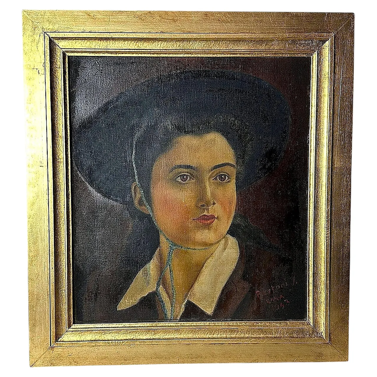 Portrait of a Young Woman, oil on canva with giltwood frame, 1940s 1