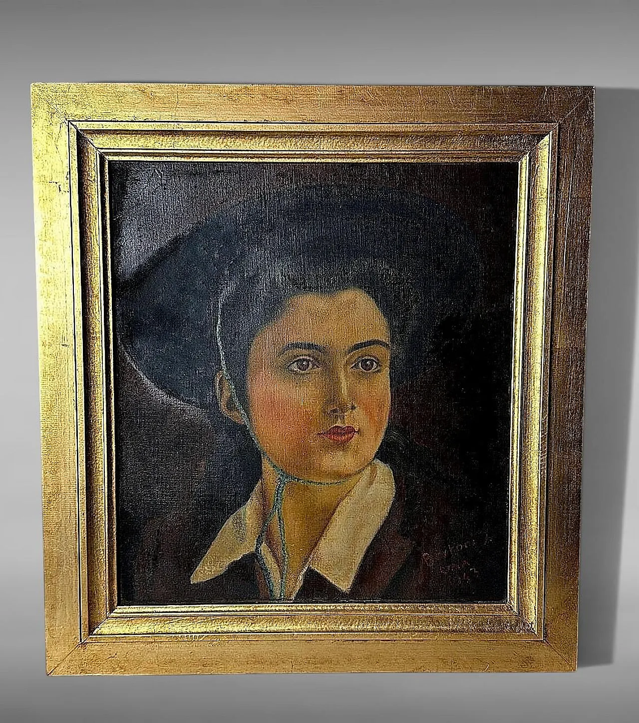 Portrait of a Young Woman, oil on canva with giltwood frame, 1940s 2