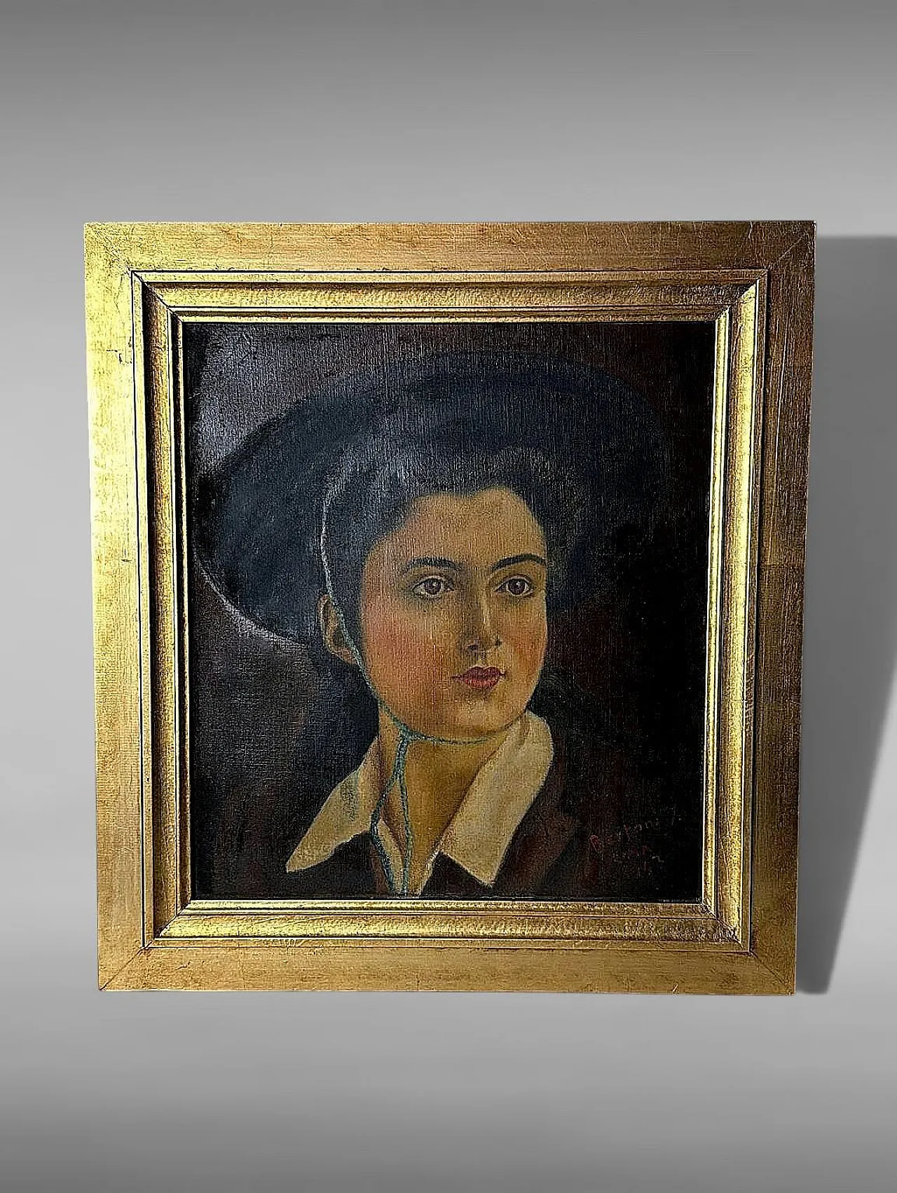 Portrait of a Young Woman, oil on canva with giltwood frame, 1940s 3