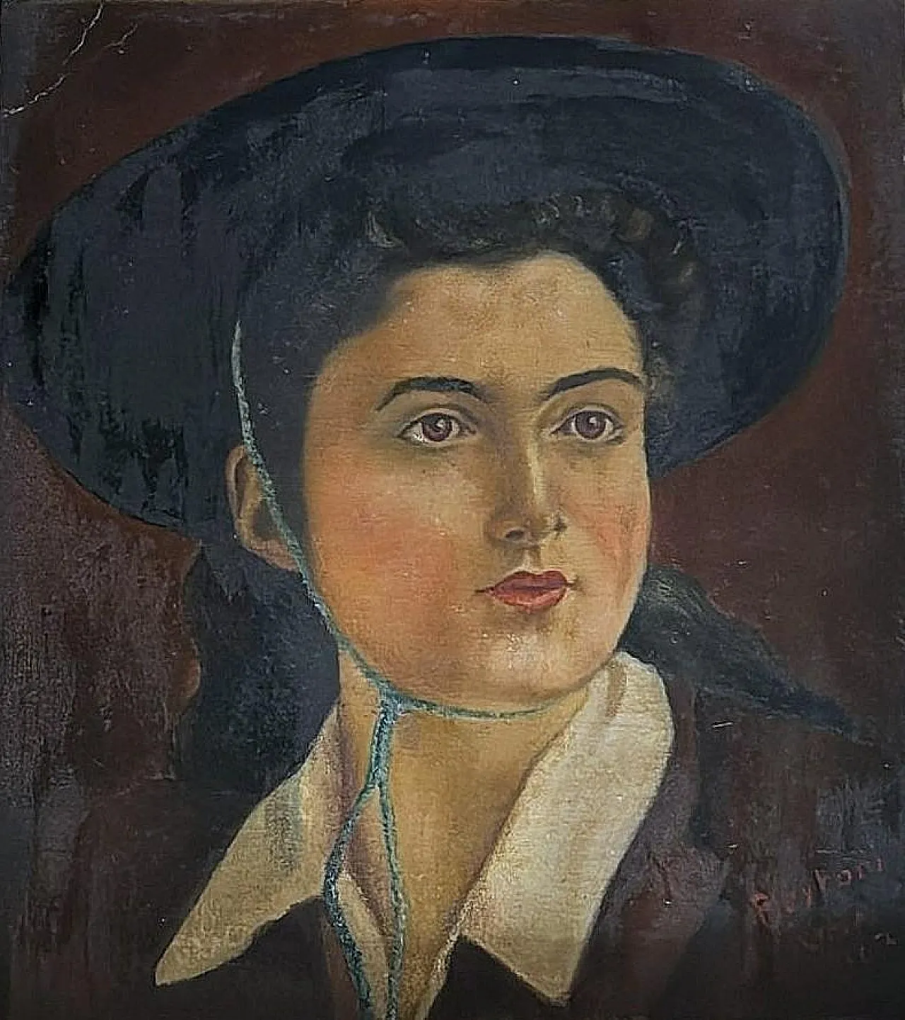 Portrait of a Young Woman, oil on canva with giltwood frame, 1940s 4