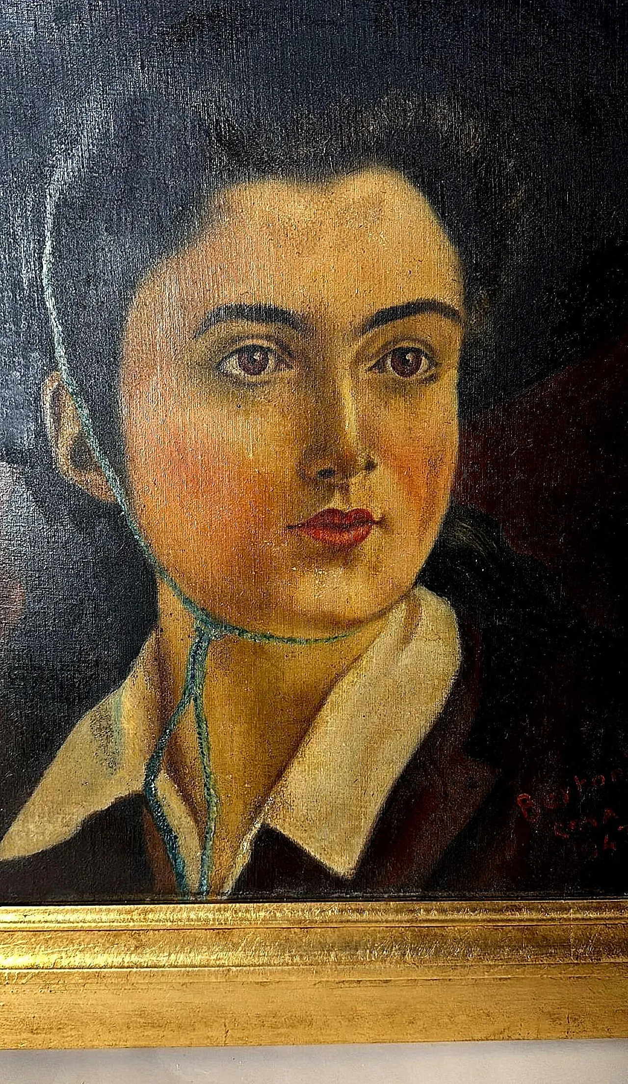 Portrait of a Young Woman, oil on canva with giltwood frame, 1940s 7