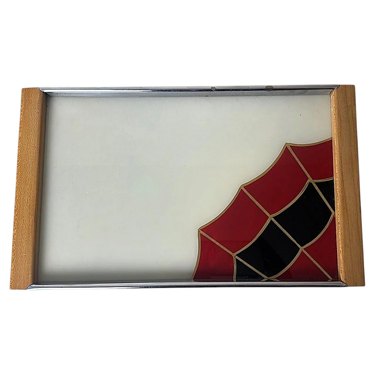 Art Deco opaline glass tray with reverse-painted decoration, 1950s 1