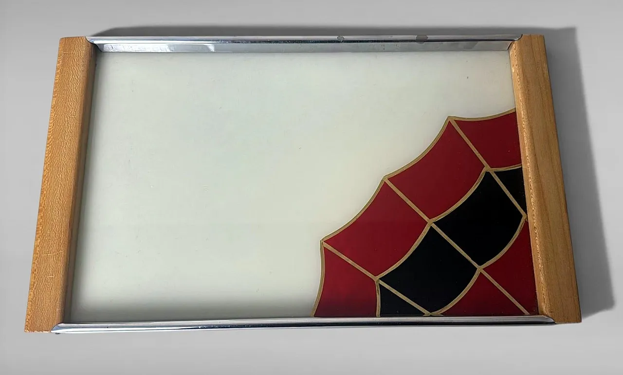 Art Deco opaline glass tray with reverse-painted decoration, 1950s 2