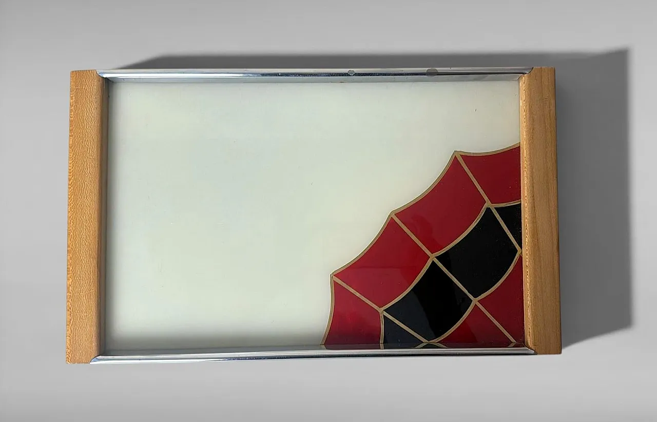 Art Deco opaline glass tray with reverse-painted decoration, 1950s 3