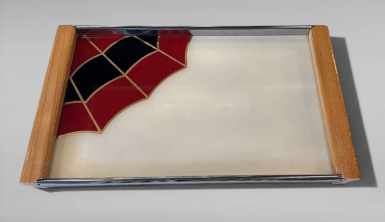 Art Deco opaline glass tray with reverse-painted decoration, 1950s 4