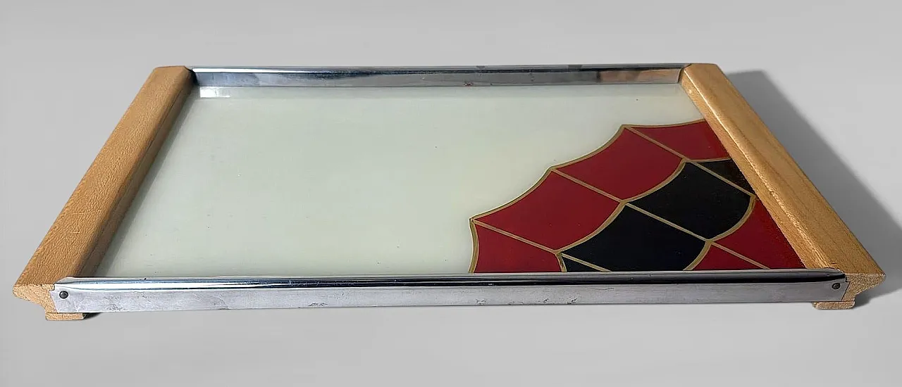 Art Deco opaline glass tray with reverse-painted decoration, 1950s 7