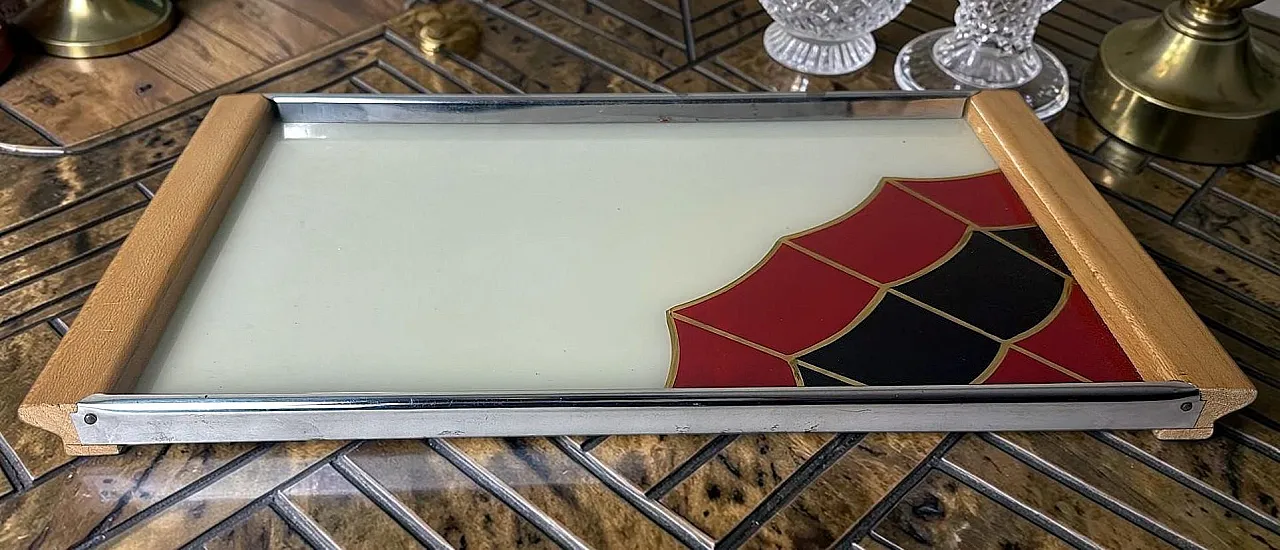 Art Deco opaline glass tray with reverse-painted decoration, 1950s 17