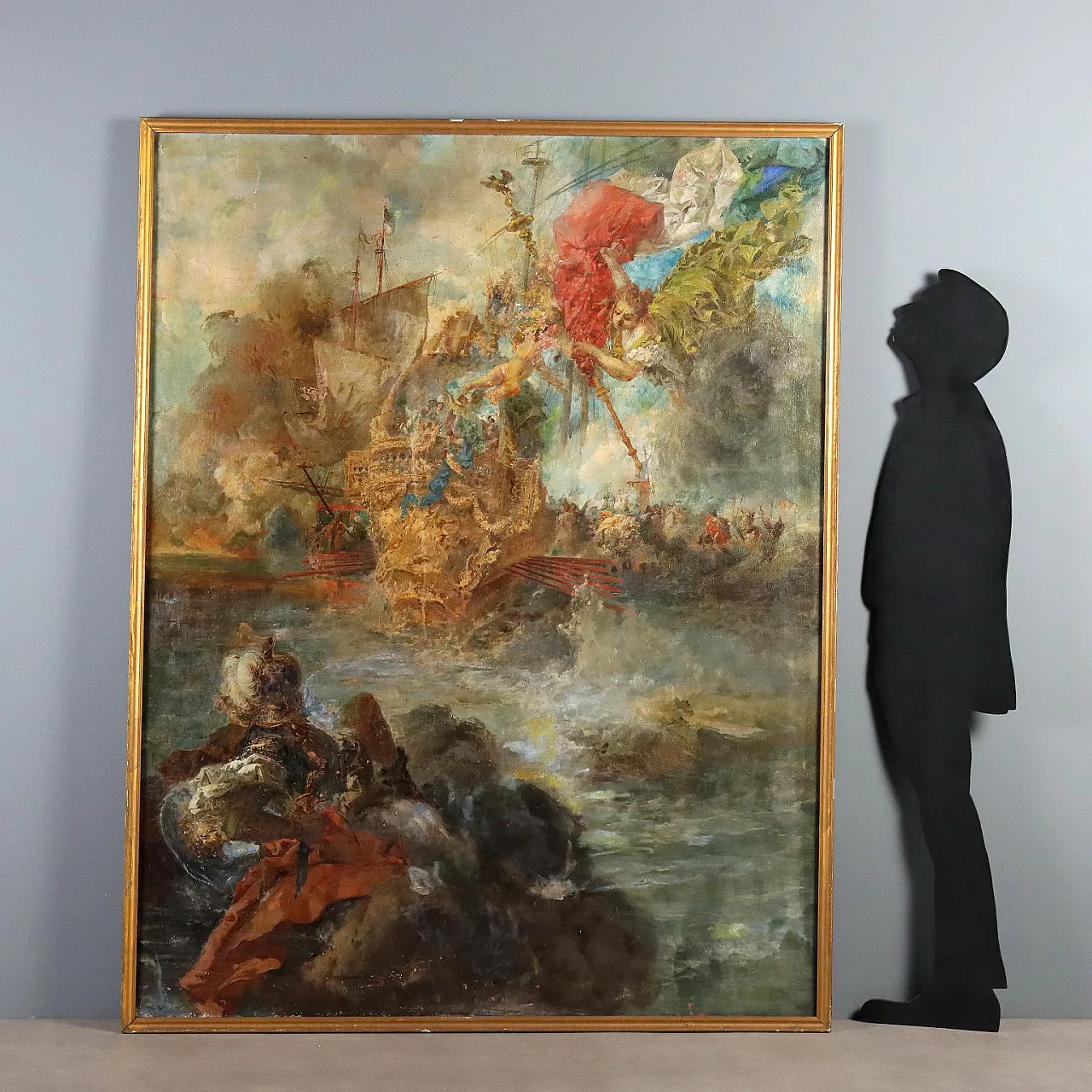 Painting of a naval battle with an allegorical figure, 19th century 2