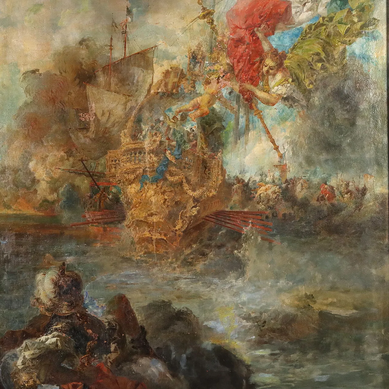 Painting of a naval battle with an allegorical figure, 19th century 3