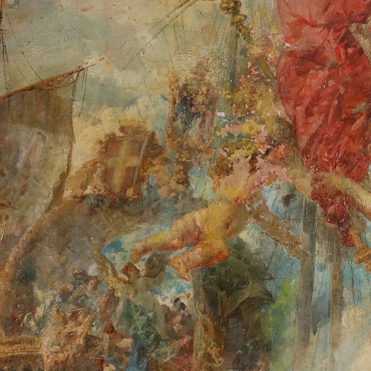 Painting of a naval battle with an allegorical figure, 19th century 5