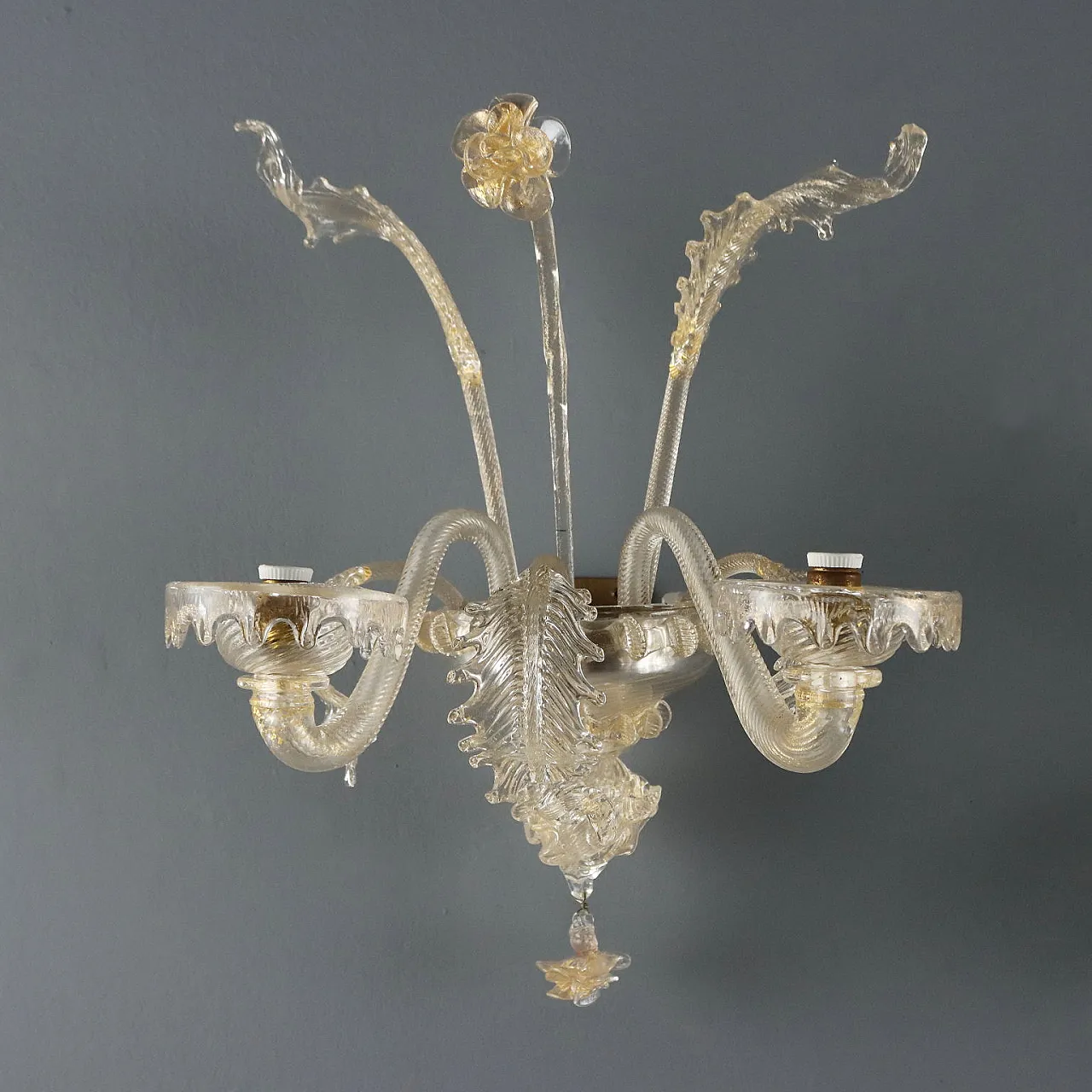 Pair of appliques in blown glass with gold shades, 20th century 3