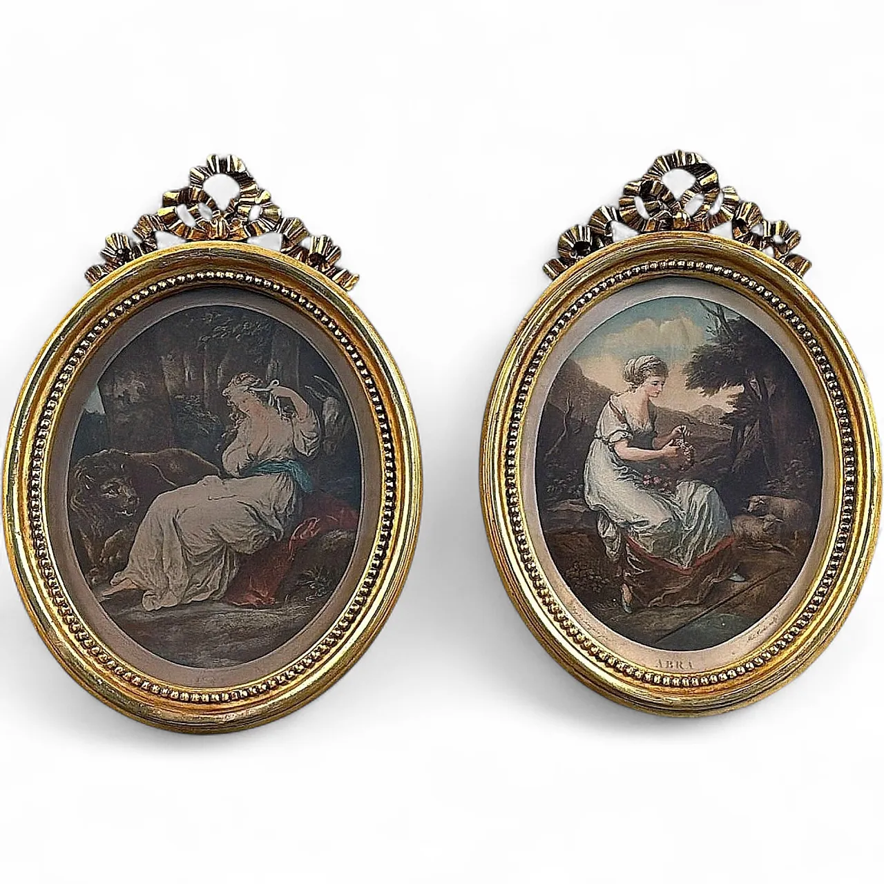 Pair of oval engravings in gilt french frames, 18th century 20