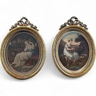 Pair of oval engravings in gilt french frames, 18th century