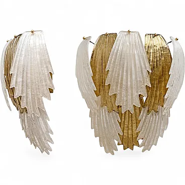 Pair of Murano glass and brass leaf wall sconces, 2000s