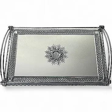 Nickel-plated metal tray with cut and etched mirror surface, 1930s