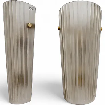 Pair of wall sconces in satin smoke Murano glass and brass, 2000s
