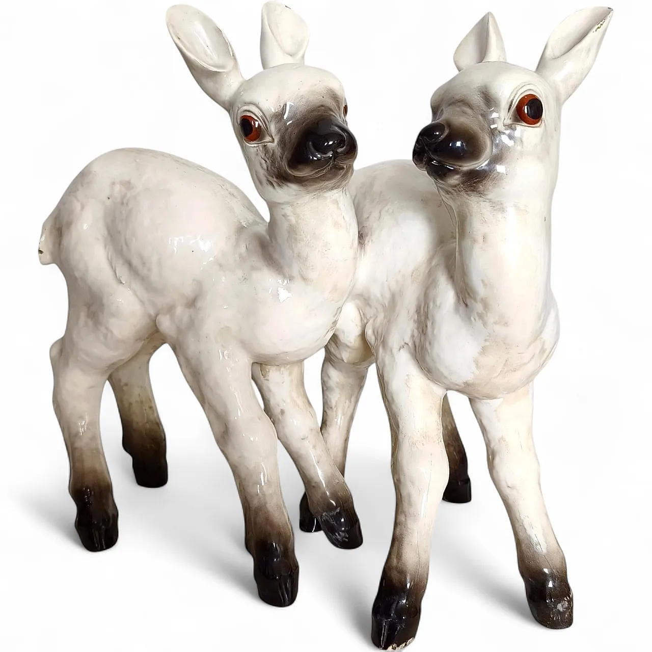 Pair of Mollica ceramic statues of two lambs, 1950s 15