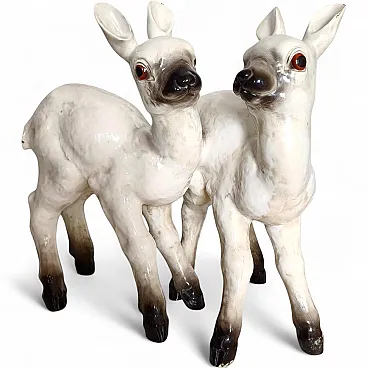 Pair of Mollica ceramic statues of two lambs, 1950s