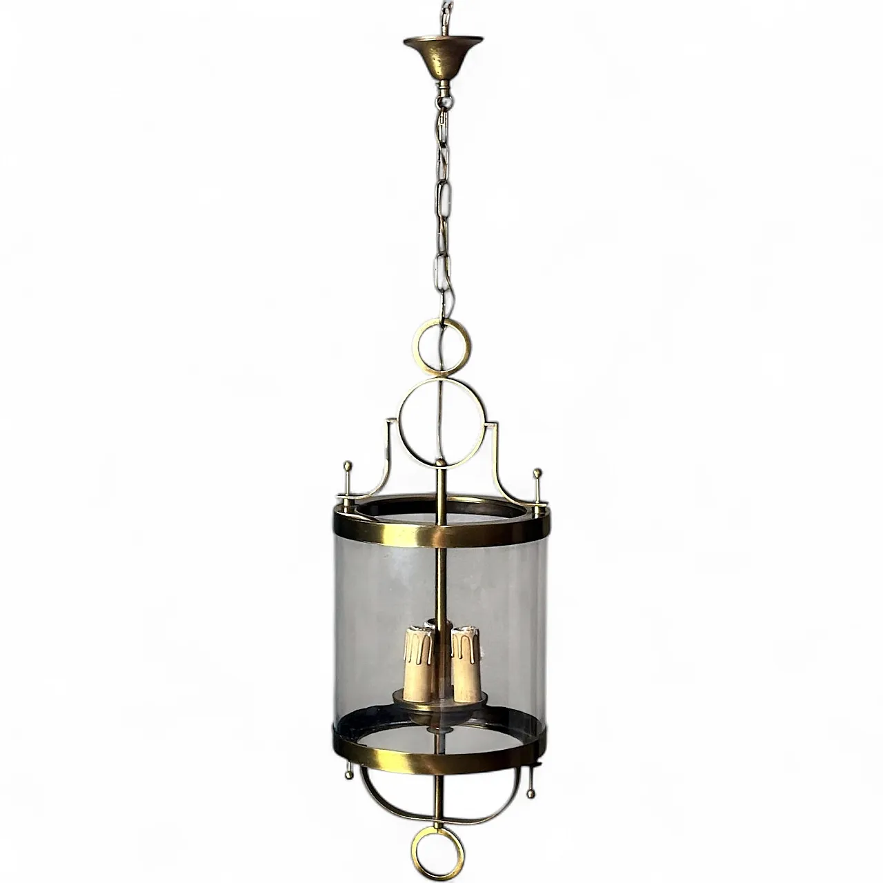 Neoclassical brass and blown glass lantern, 20th century 21