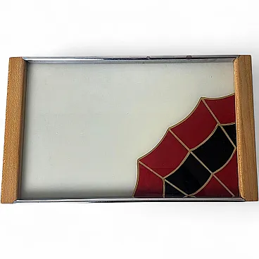 Art Deco opaline glass tray with reverse-painted decoration, 1950s