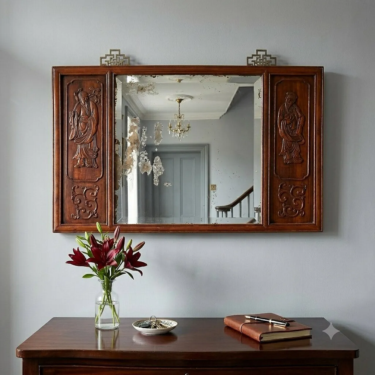 Specchiera Chinoiserie in legno esotico, '800 2