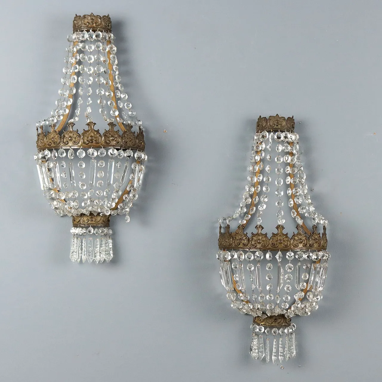 Pair of hot air balloon appliques in metal and glass, 19th century 1