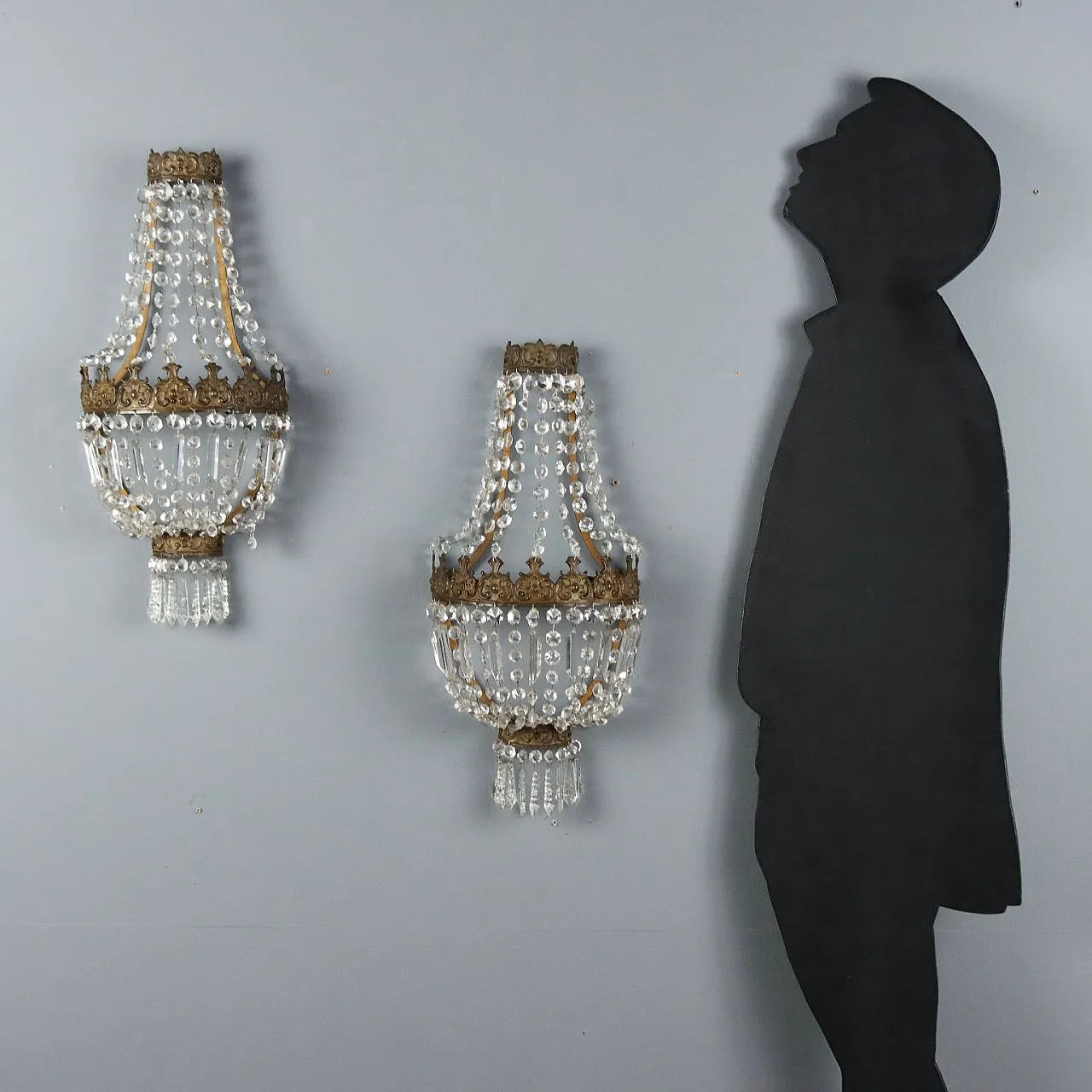 Pair of hot air balloon appliques in metal and glass, 19th century 2