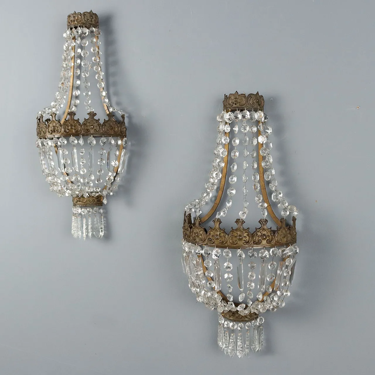 Pair of hot air balloon appliques in metal and glass, 19th century 3
