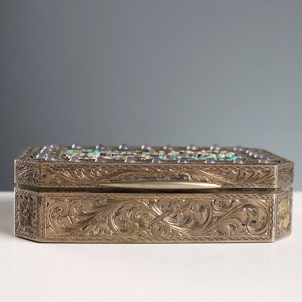 Jewelery box in silver and glass stones, 20th century 6