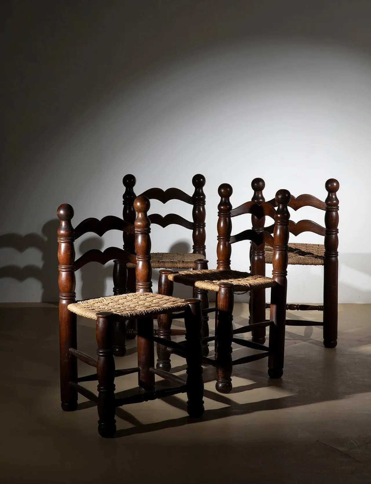 4 Sedie da pranzo in paglia intrecciata stile Charles Dudouyt, anni 40 3